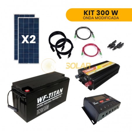 Kit Solar 300W Uso Diario: Iluminación. Con Inversor ONDA MODIFICADA